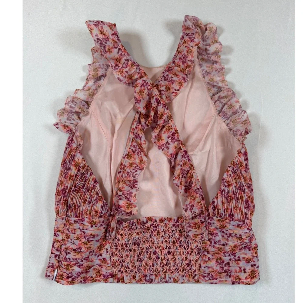Amur Women's Caelynn Floral Smocked Ruffle Cross Back Top Size‎ XS